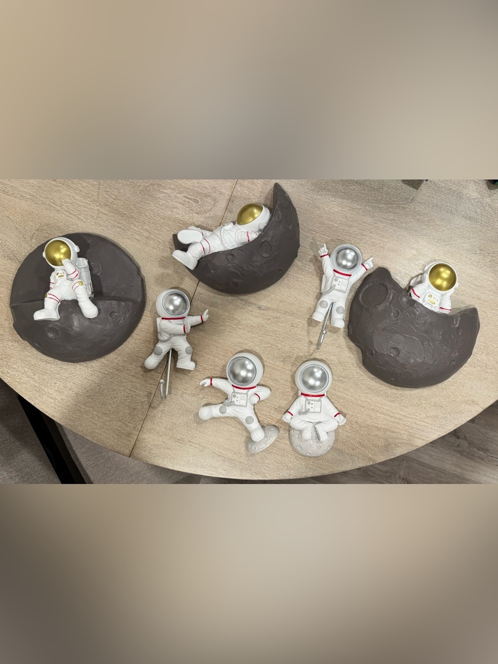 Astronaut Wall Hooks and Moon Decor - White & Silver